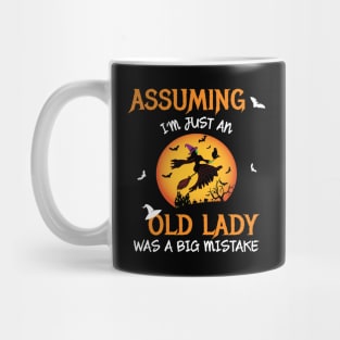 Old Lady Witch Broomstick Black Cat Bats Spider. Mug